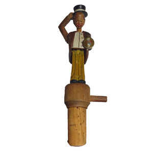 ANRI Mechanical Standing Groom Twist Dial Bottle Stopper Wood Hand Carved Puppet